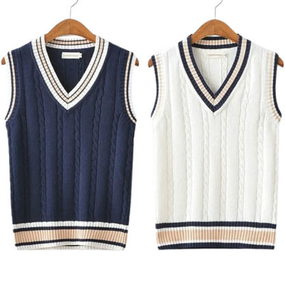 James Retro V-Neck Sweater Vest - Striped Preppy-Style Chic Sleeveless Knit