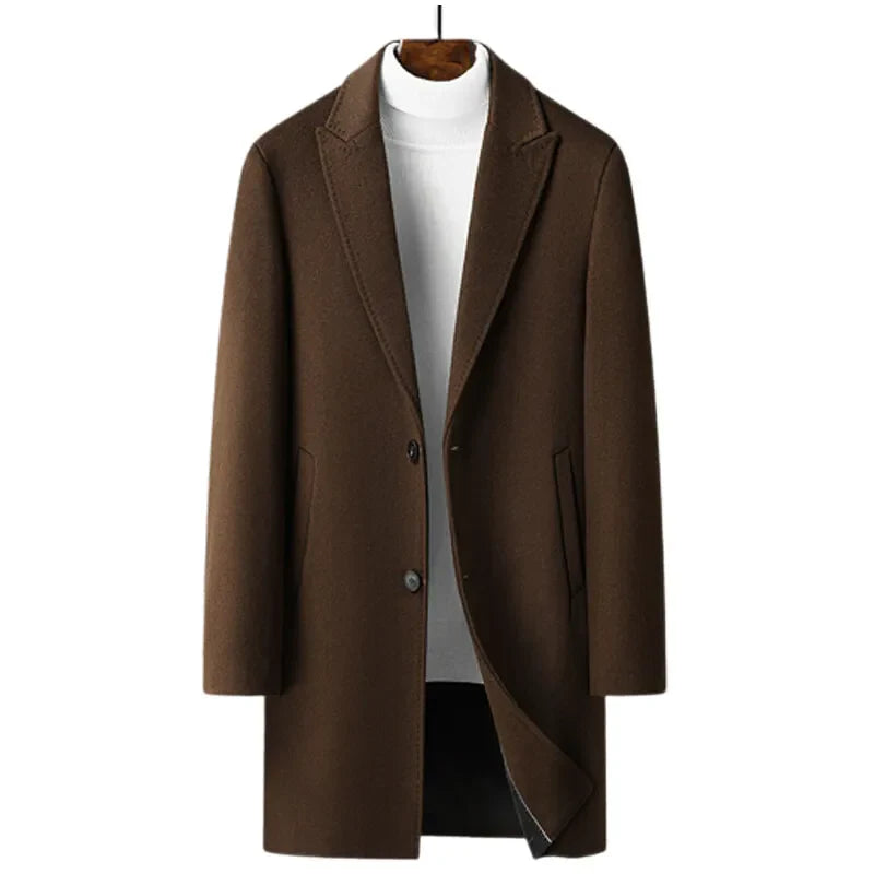 Men’s Sheep Wool Long Coat – British Style Elegance for Business & Outdoor Wear