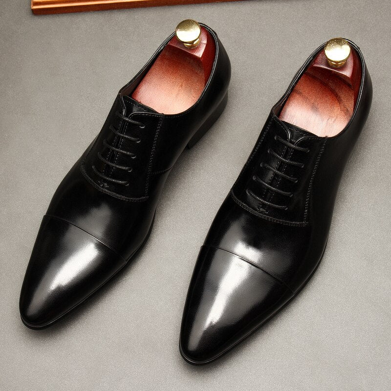 Classic Men Leather Oxfords Dress Shoes – Red Sole, Modern Edge, Timeless Appeal