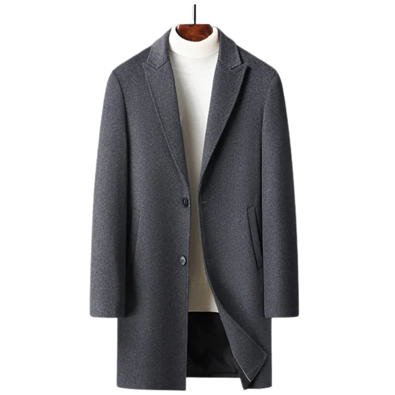 Men’s Sheep Wool Long Coat – British Style Elegance for Business & Outdoor Wear