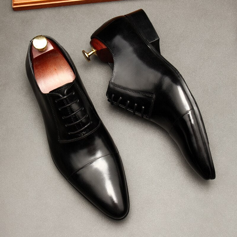 Classic Men Leather Oxfords Dress Shoes – Red Sole, Modern Edge, Timeless Appeal