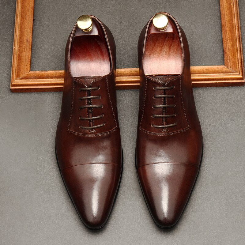 Classic Men Leather Oxfords Dress Shoes – Red Sole, Modern Edge, Timeless Appeal