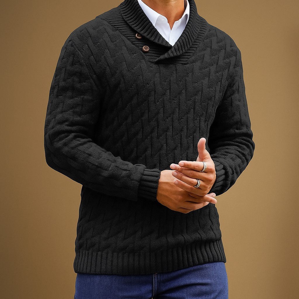Men’s Shawl Collar Sweater – Textured Knit Pullover