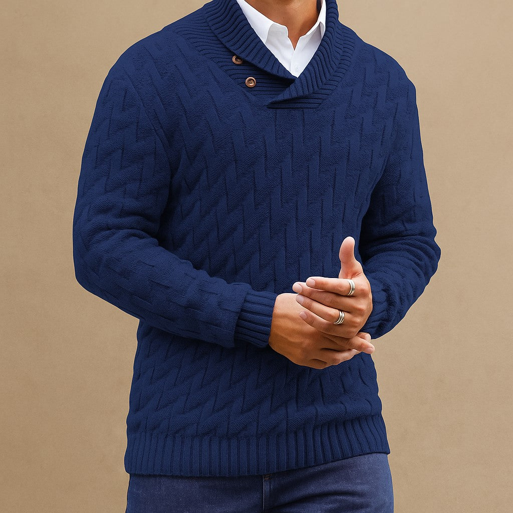 Men’s Shawl Collar Sweater – Textured Knit Pullover