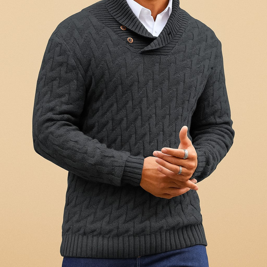 Men’s Shawl Collar Sweater – Textured Knit Pullover