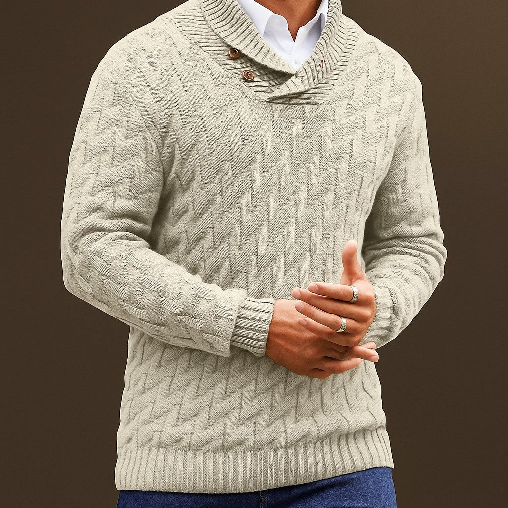 Men’s Shawl Collar Sweater – Textured Knit Pullover