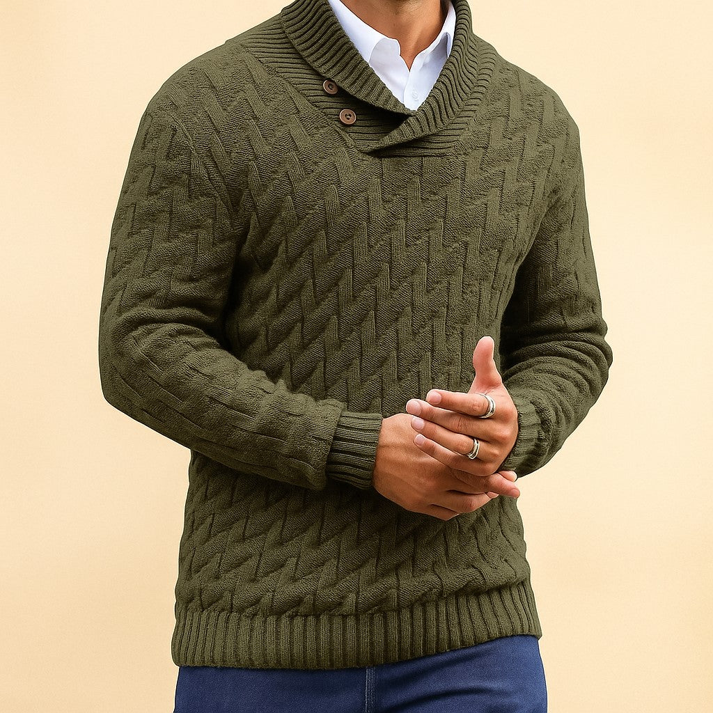 Men’s Shawl Collar Sweater – Textured Knit Pullover