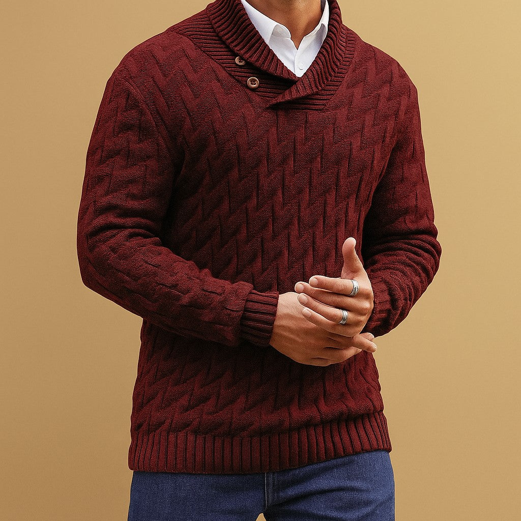 Men’s Shawl Collar Sweater – Textured Knit Pullover