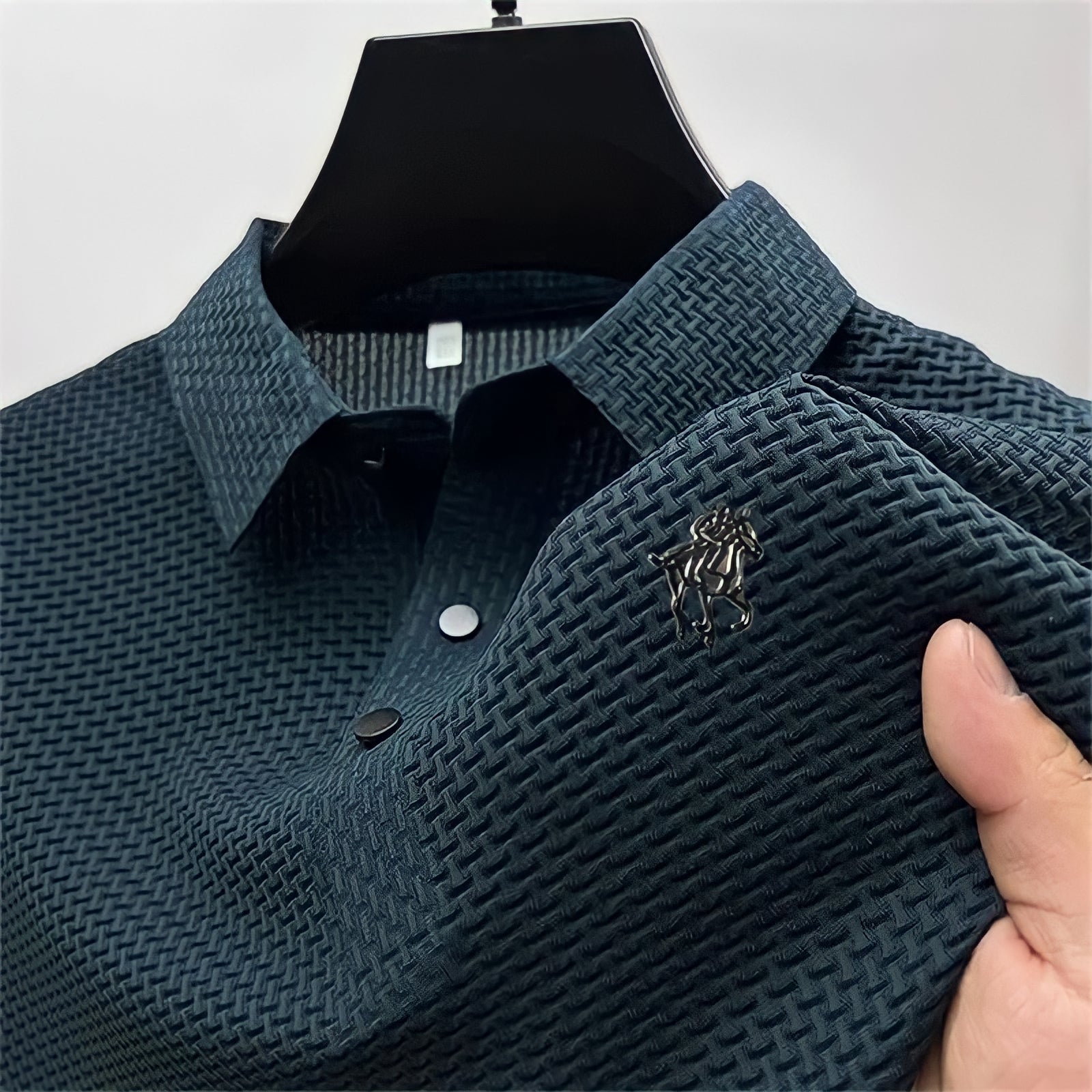 Wrinkle-Free Textured Slim Fit Short-Sleeve Polo Shirt