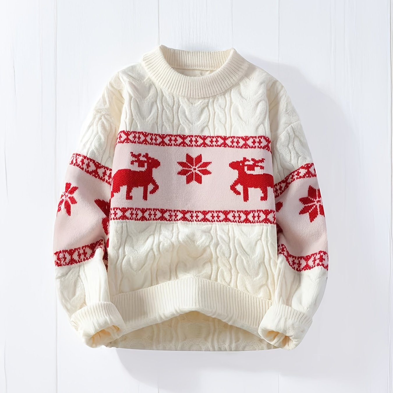 Men’s Christmas Sweater – Festive Reindeer Knit Pullover | Casual Crew Neck, Loose Fit