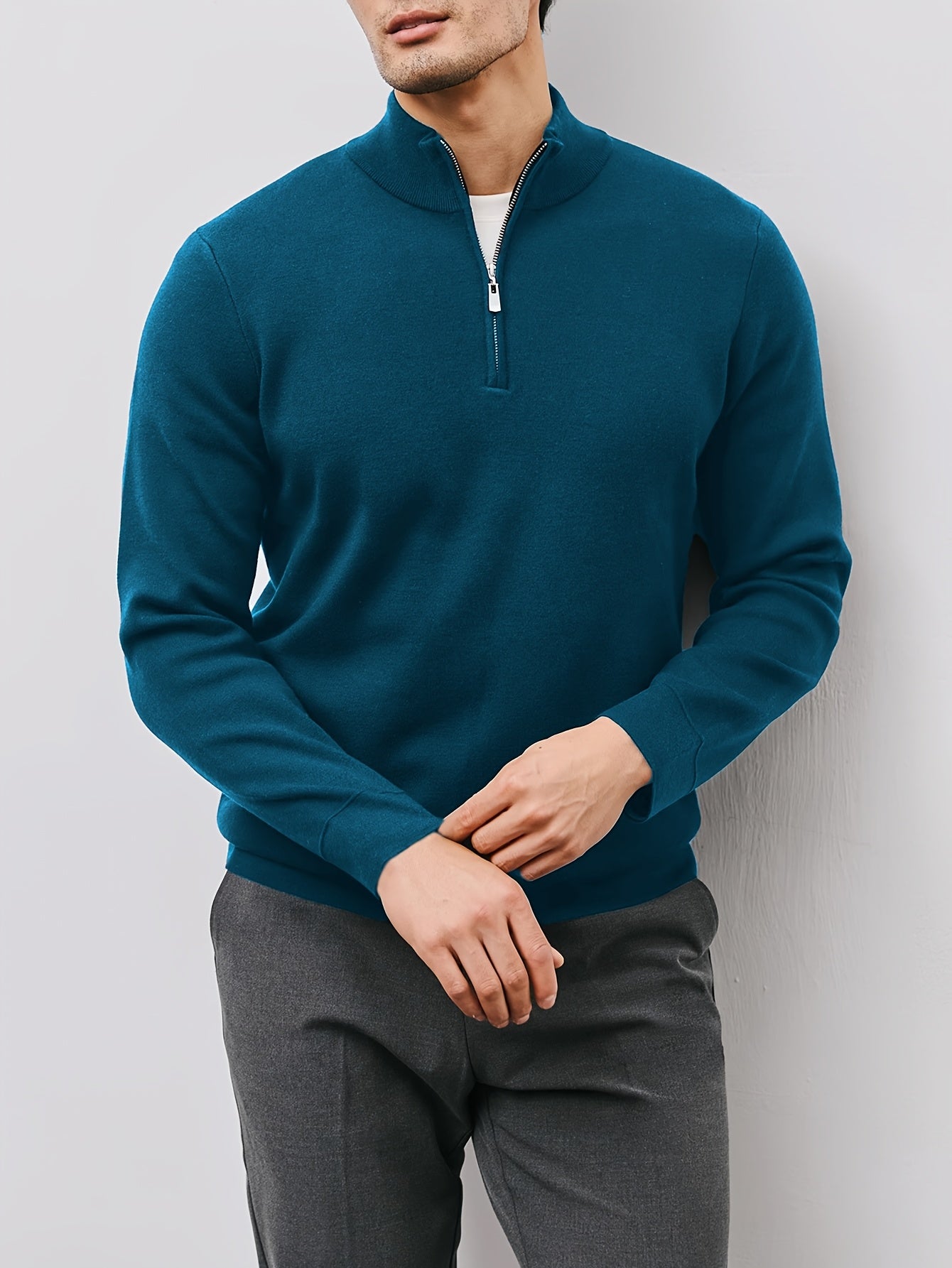 Men’s Burgundy High-Neck Zip-Up Sweater Jacket – Warm Knit Pullover