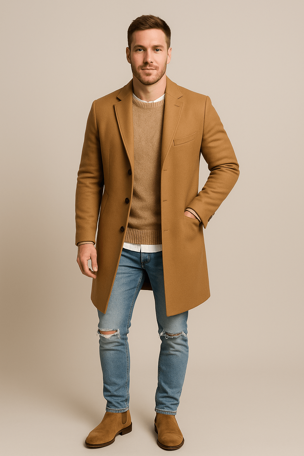 Men’s Premium Wool-Blend Overcoat – Classic Black Smart Winter Coat