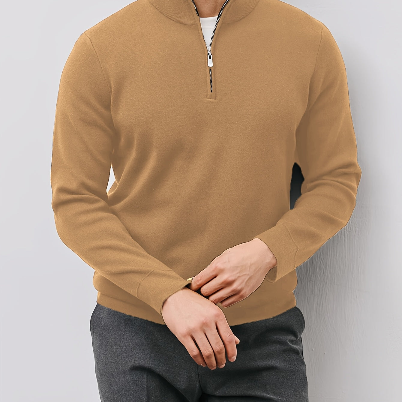 Men’s Burgundy High-Neck Zip-Up Sweater Jacket – Warm Knit Pullover