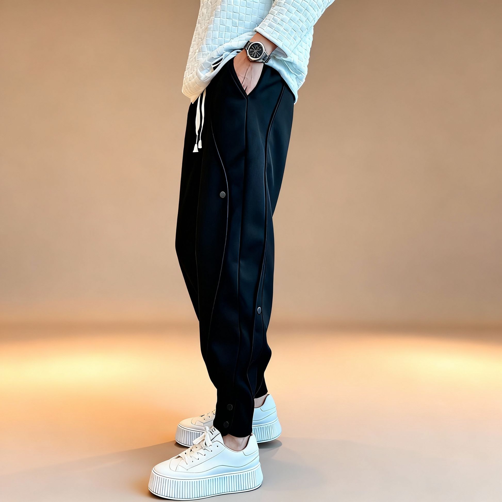 Wave Maker Ankle Cuff Men Drawstring Waist Joggers