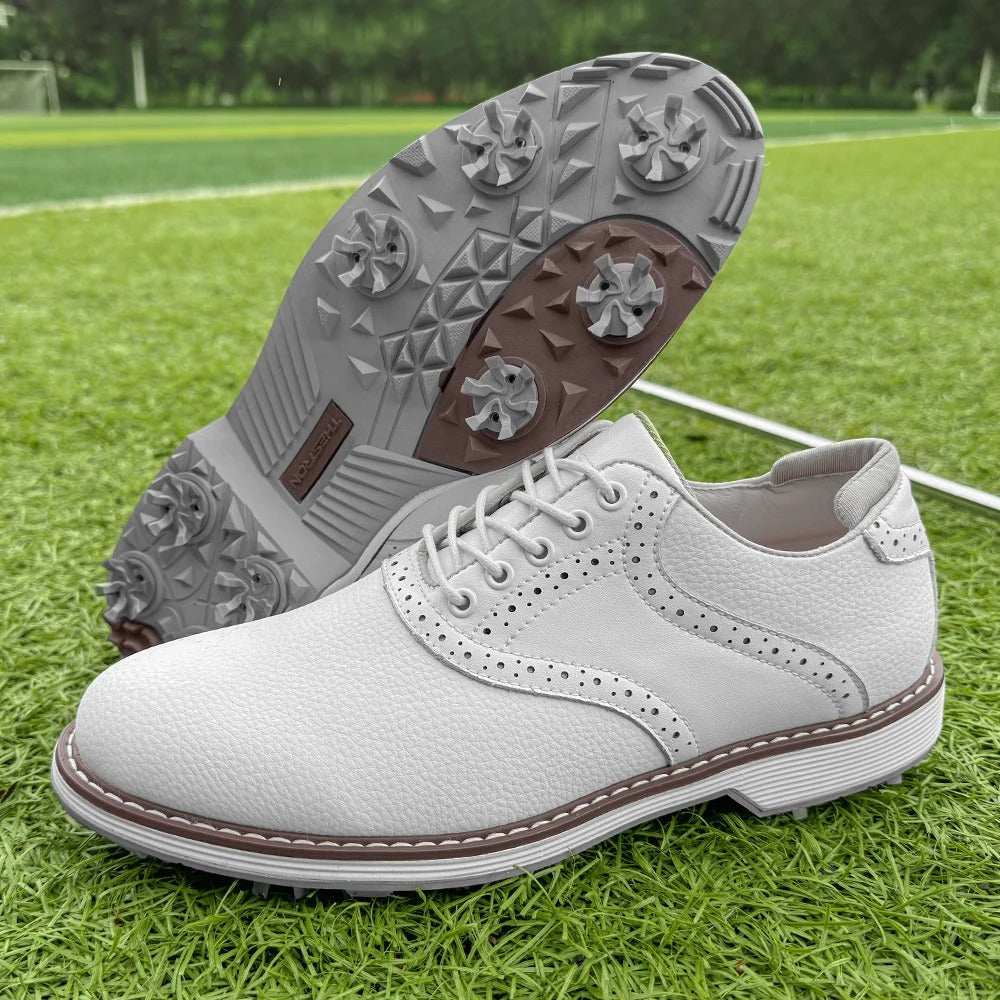 The Fairway Brogue Golf Sneakers – Men’s Leather Golf Shoes with Classic Wingtip Design