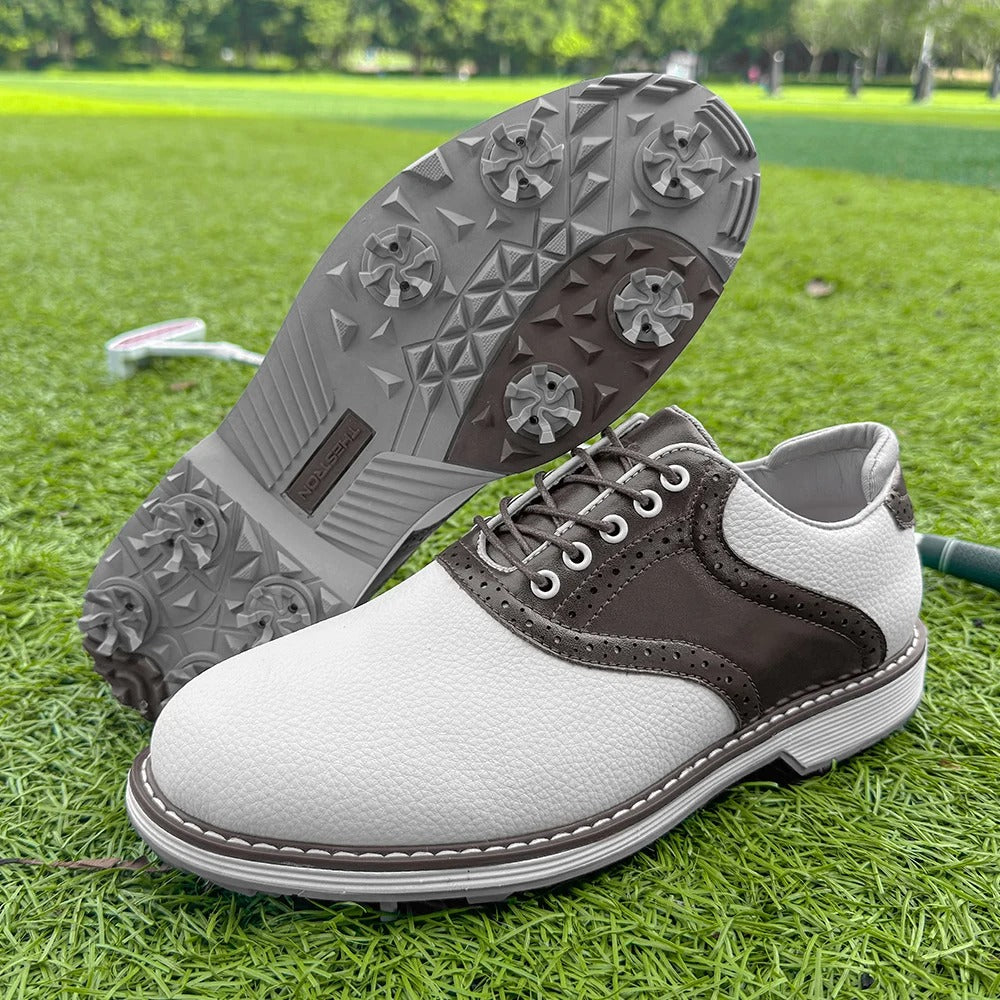 The Fairway Brogue Golf Sneakers – Men’s Leather Golf Shoes with Classic Wingtip Design