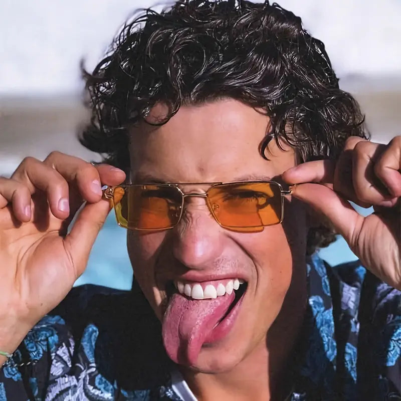 Men's Retro Metal Frame Glasses – Narrow Double Arch Design, Orange-Tinted Lenses, Lightweight Durable Vintage Fashion Eyewear