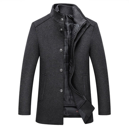 Long Sleeve Winter Overcoat - Men's Warm Button-Up Jacket, Stylish Formal Outerwear