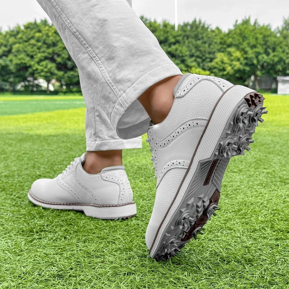 The Fairway Brogue Golf Sneakers – Men’s Leather Golf Shoes with Classic Wingtip Design