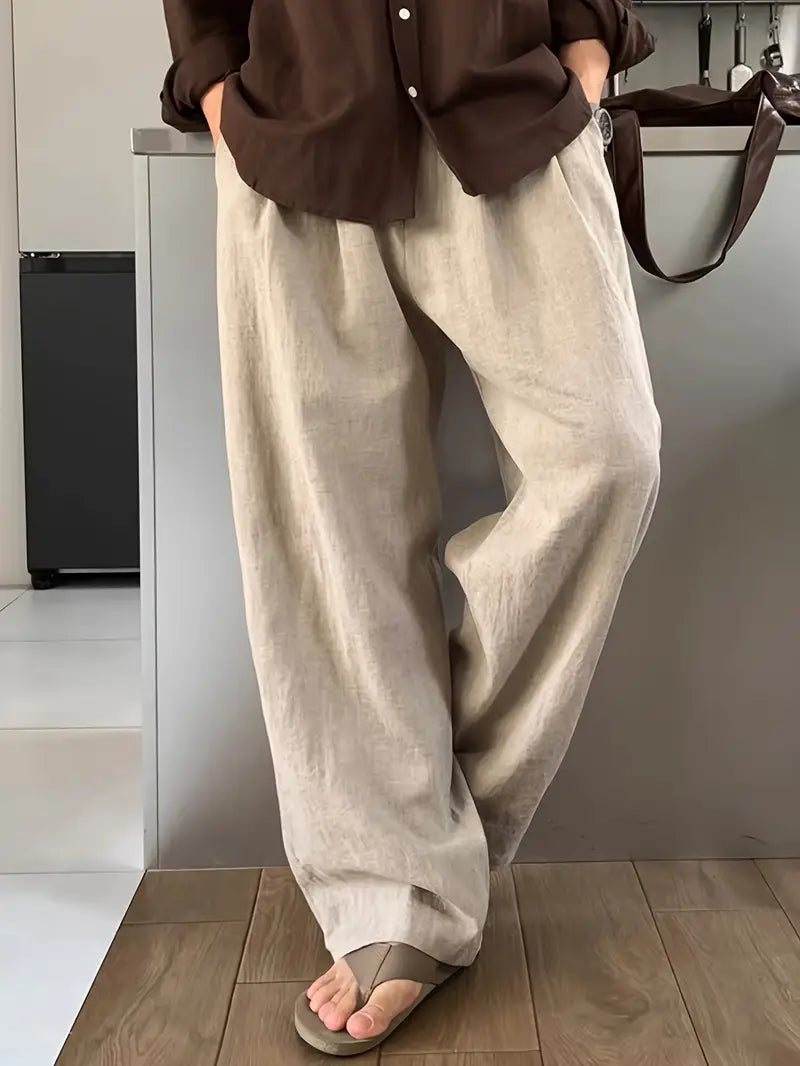 Spraykis | Men's Linen Straight-Leg Pants – Loose Fit, Solid Color, All-Season Comfort with Pockets