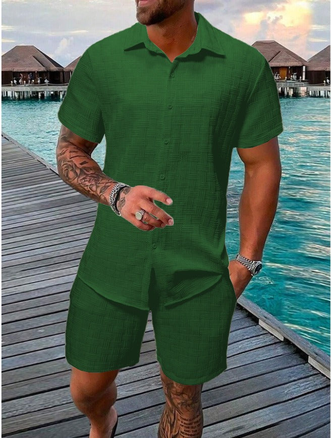 Men's Summer Set | Striped Checkered Texture | Breathable & Stylish | Shirt & Shorts