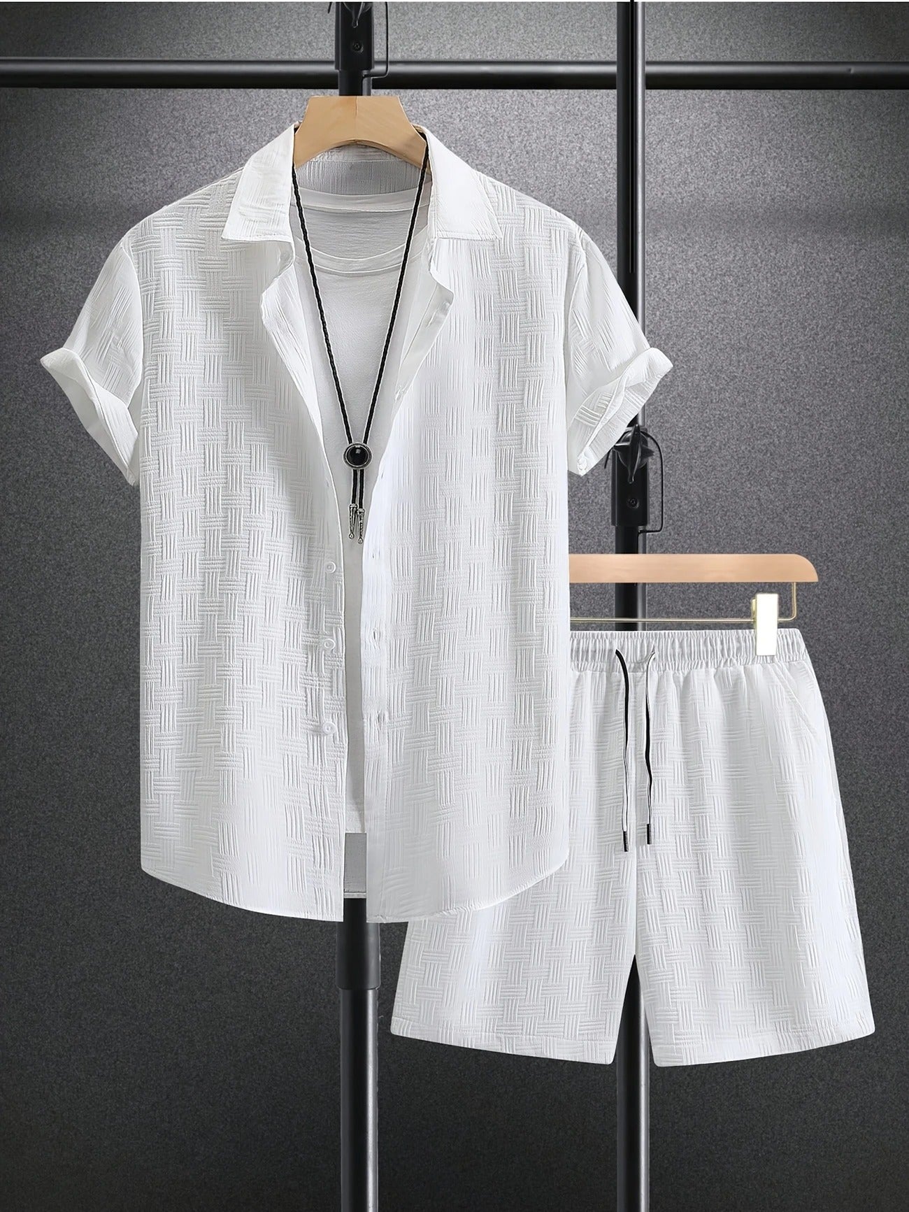 Men's Summer Set | Striped Checkered Texture | Breathable & Stylish | Shirt & Shorts