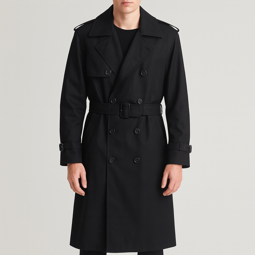 Men’s Cotton Blend Trench Coat – Classic Long Overcoat