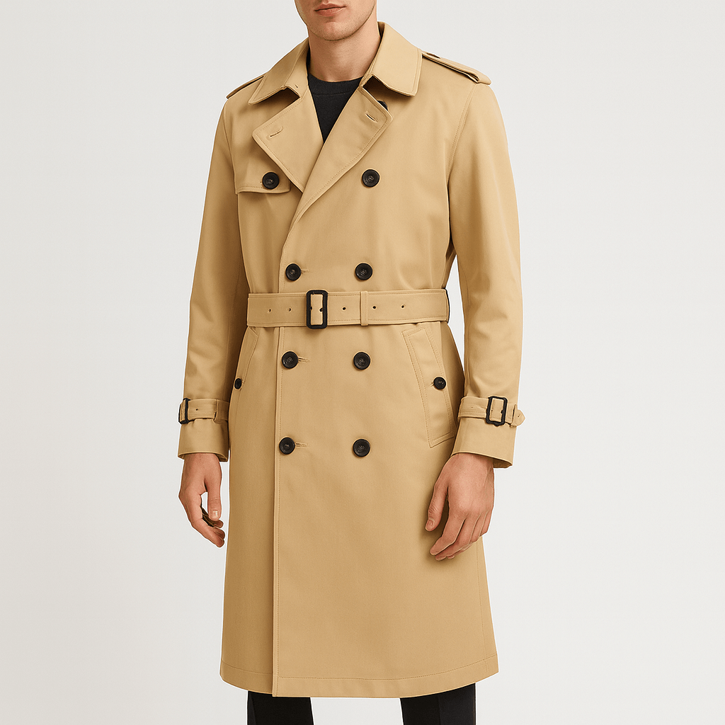 Men’s Cotton Blend Trench Coat – Classic Long Overcoat