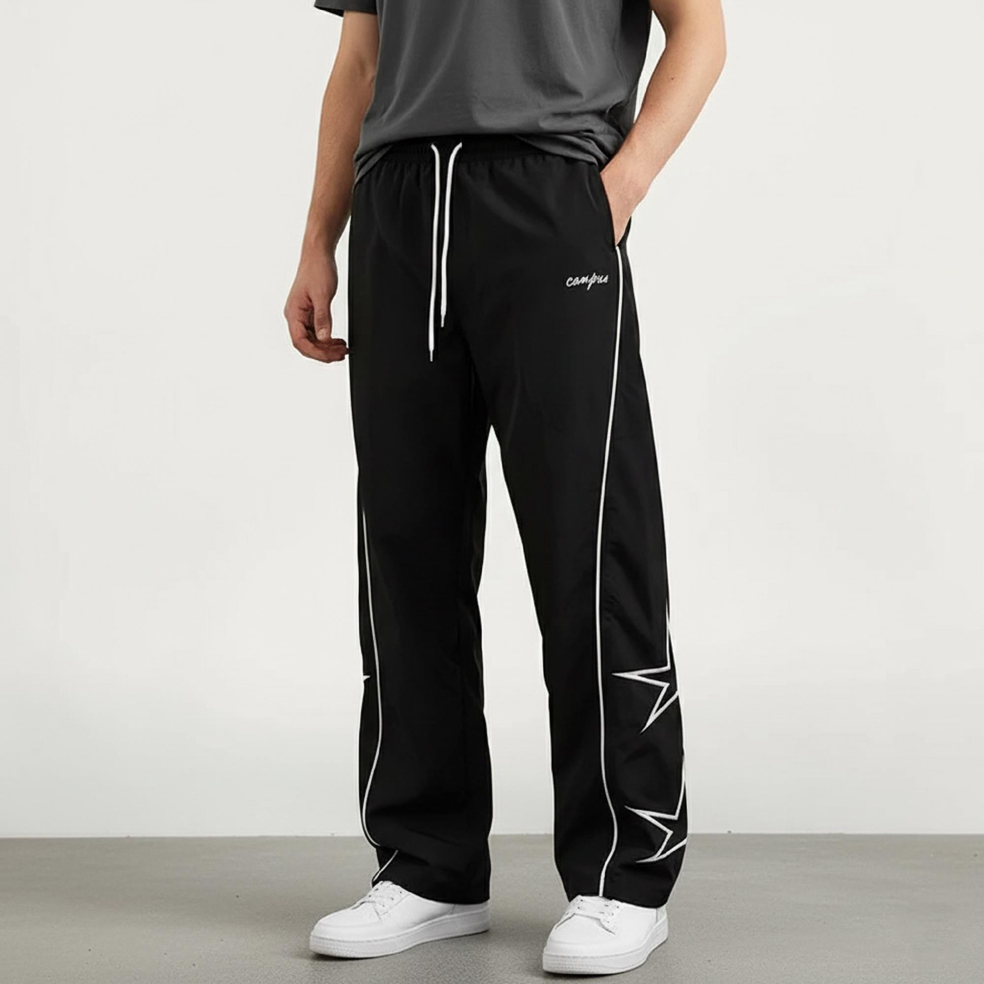 Men’s Wide-Leg Streetwear Jogger Pants – Striped Design