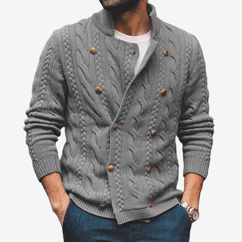 Men’s Cable Knit Cardigan – Classic Wool Blend Button-Up Sweater