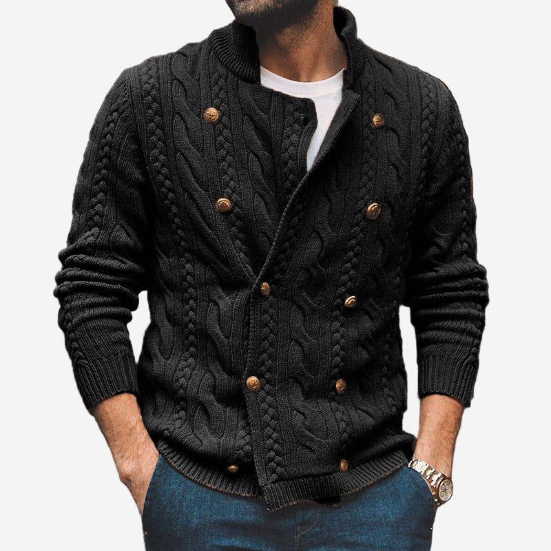 Men’s Cable Knit Cardigan – Classic Wool Blend Button-Up Sweater