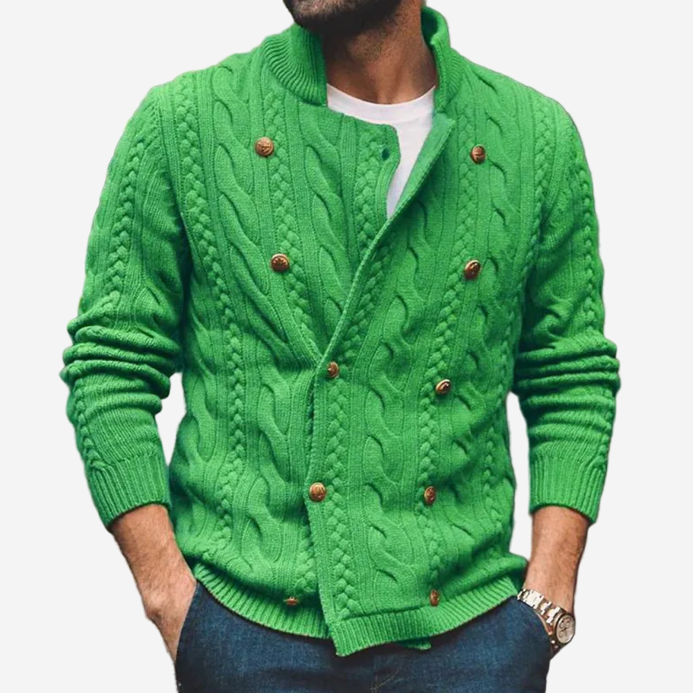 Men’s Cable Knit Cardigan – Classic Wool Blend Button-Up Sweater