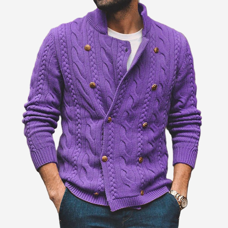 Men’s Cable Knit Cardigan – Classic Wool Blend Button-Up Sweater