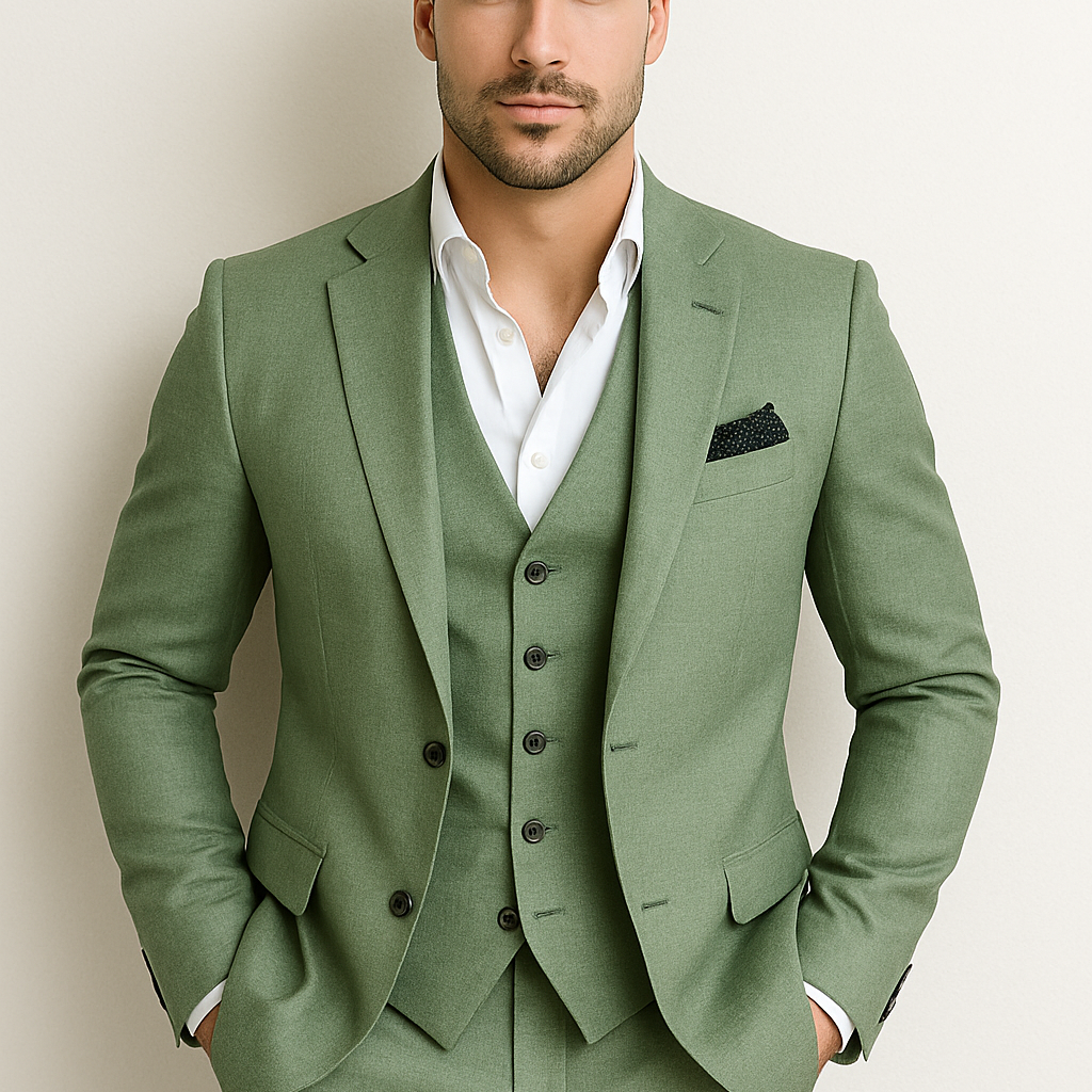 Men’s Sage Light Green Suit – Classic Two-Piece Formal Outfit for Weddings and Business