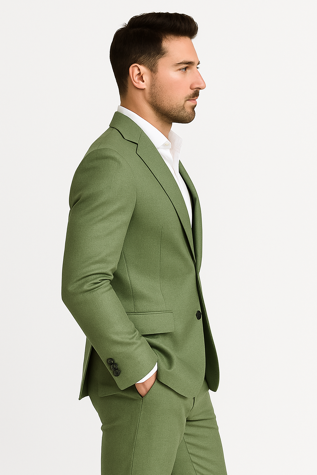 Men’s Sage Light Green Suit – Classic Two-Piece Formal Outfit for Weddings and Business