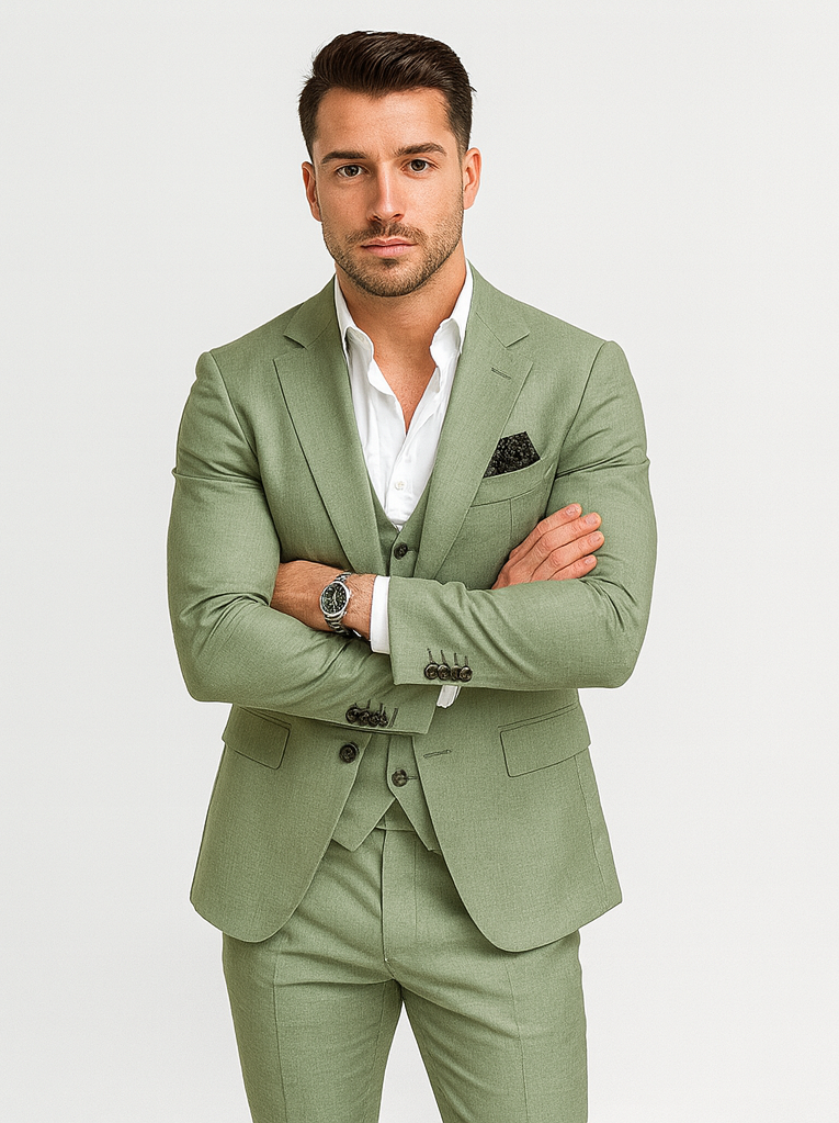 Men’s Sage Light Green Suit – Classic Two-Piece Formal Outfit for Weddings and Business