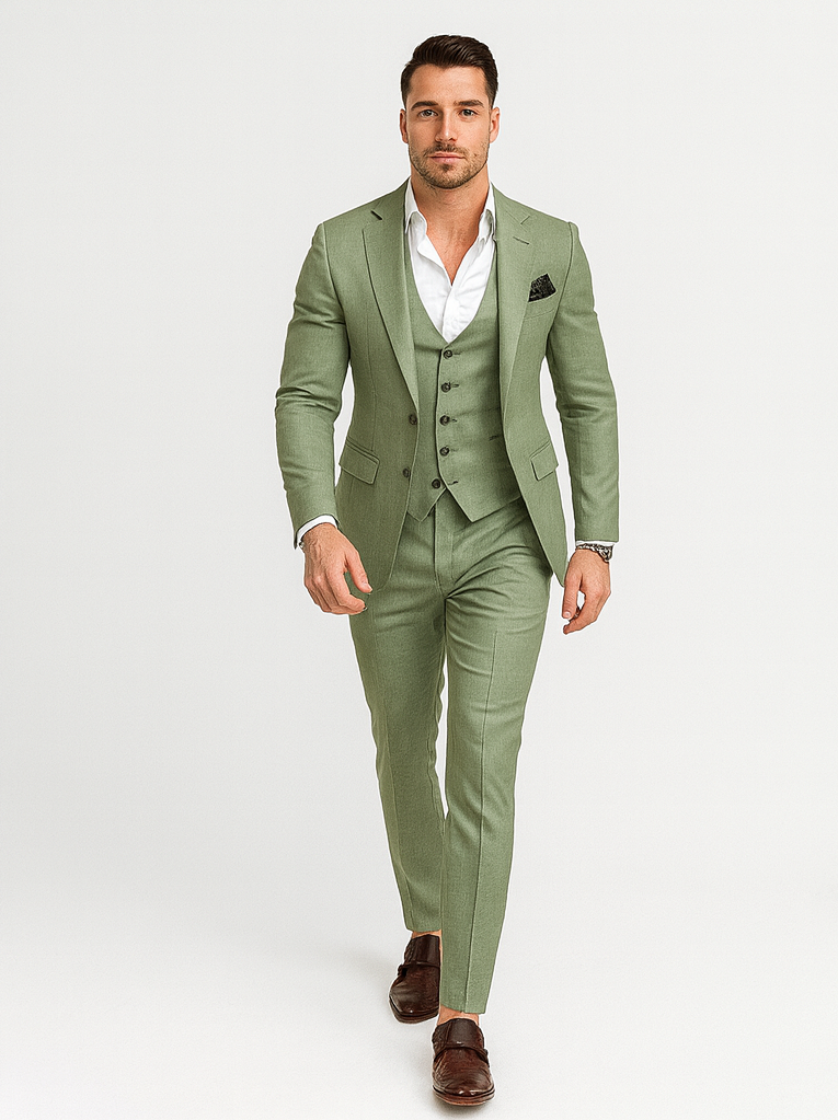 Men’s Sage Light Green Suit – Classic Two-Piece Formal Outfit for Weddings and Business