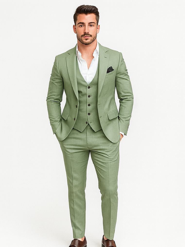 Men’s Sage Light Green Suit – Classic Two-Piece Formal Outfit for Weddings and Business