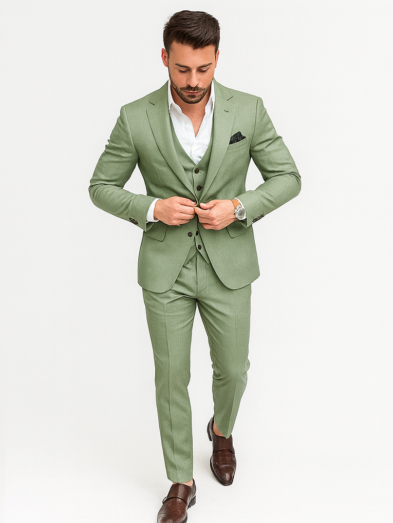 Men’s Sage Light Green Suit – Classic Two-Piece Formal Outfit for Weddings and Business