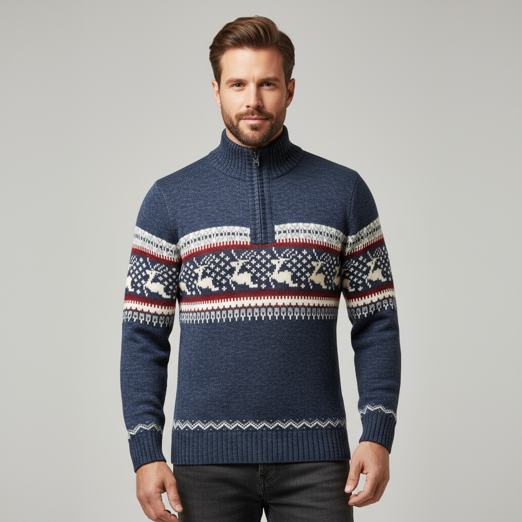 Sky Madrid Rocklin Knitted Zip Sweater – Men’s Classic Crew Neck Knit Pullover