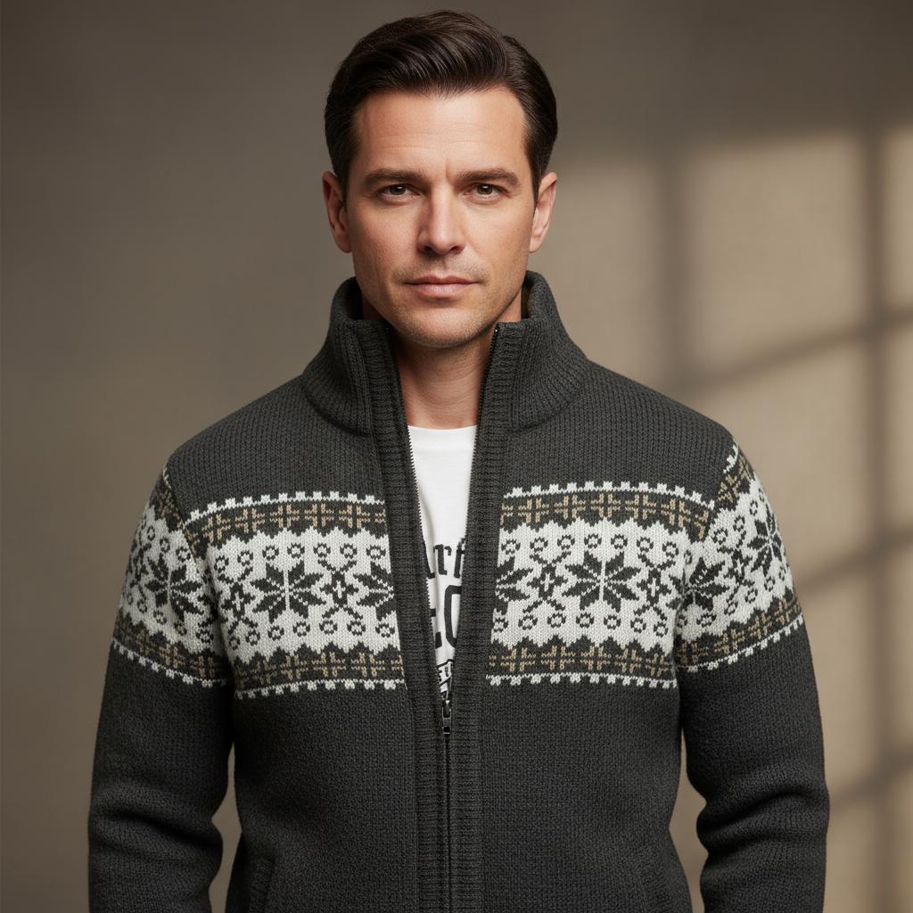 Sky Madrid Iceland Wool Zip Cardigan – Men’s Classic Knit Sweater with Zip Design