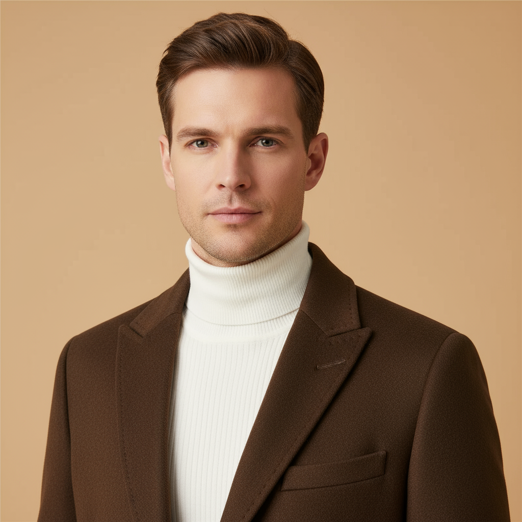 Men’s Sheep Wool Long Coat – British Style Elegance for Business & Outdoor Wear