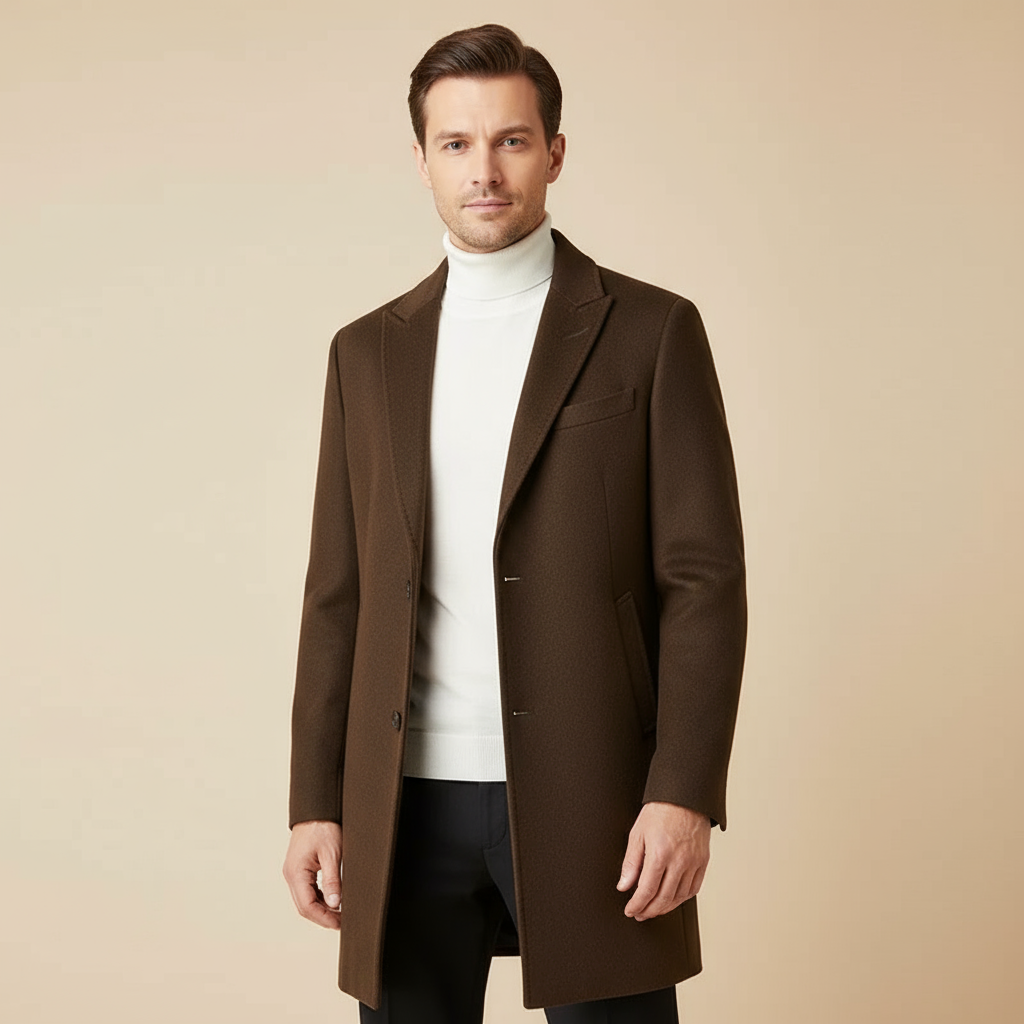 Men’s Sheep Wool Long Coat – British Style Elegance for Business & Outdoor Wear