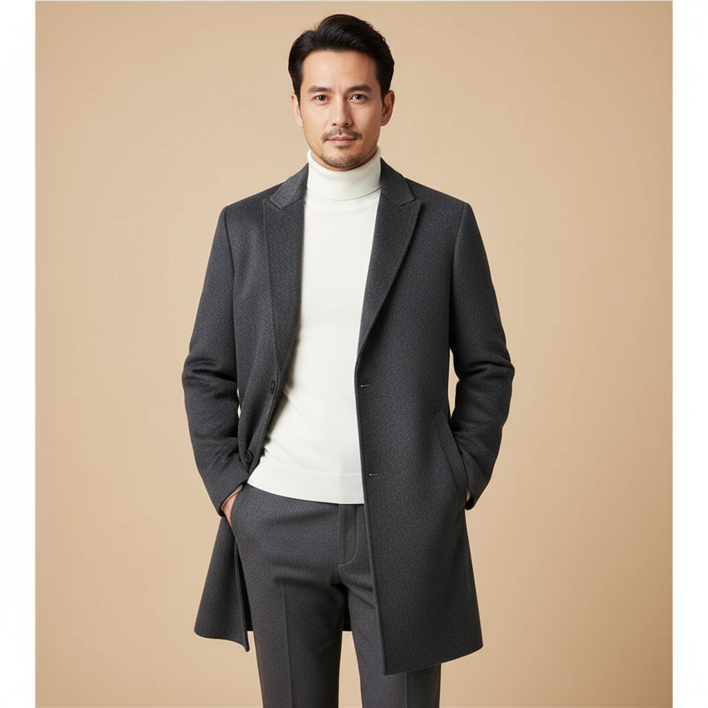 Men’s Sheep Wool Long Coat – British Style Elegance for Business & Outdoor Wear