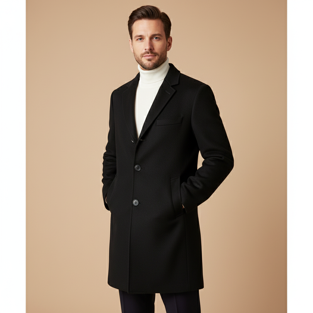 Men’s Sheep Wool Long Coat – British Style Elegance for Business & Outdoor Wear