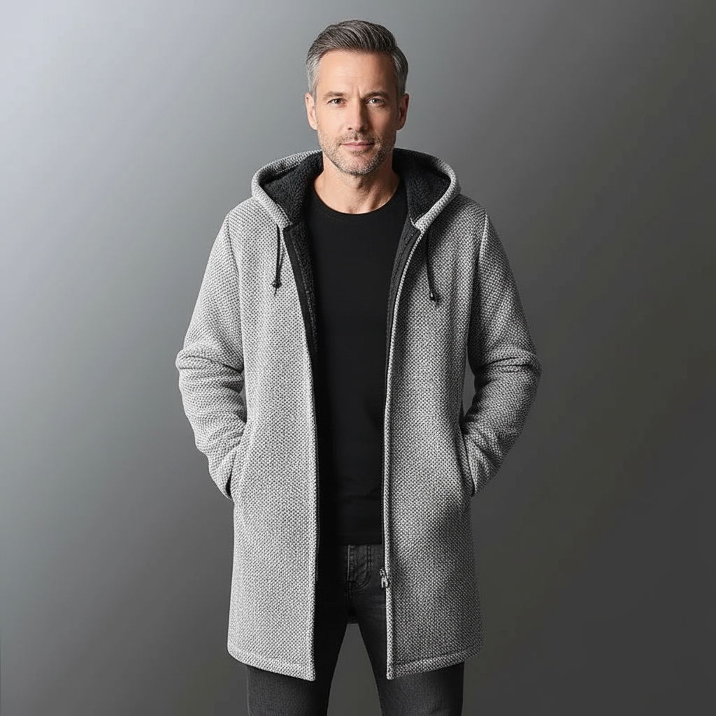 Oslo Men’s Fleece Cardigan Long Jacket – Soft Zip-Up Knit Jacket