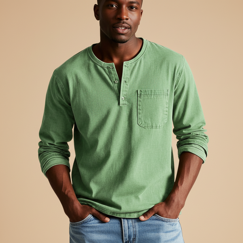 Men’s Long-Sleeve Henley Shirt – Soft Casual Knit with Polo Button Placket