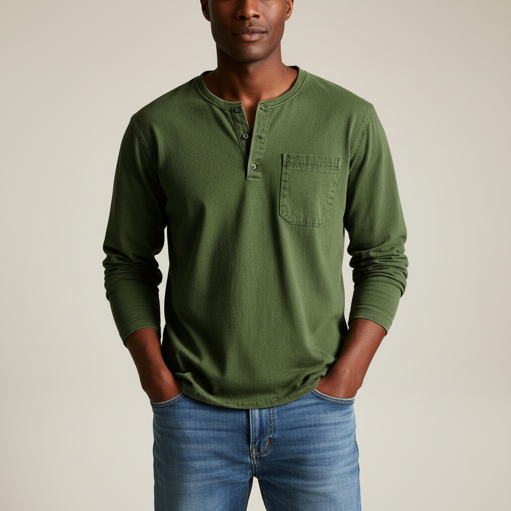 Men’s Long-Sleeve Henley Shirt – Soft Casual Knit with Polo Button Placket