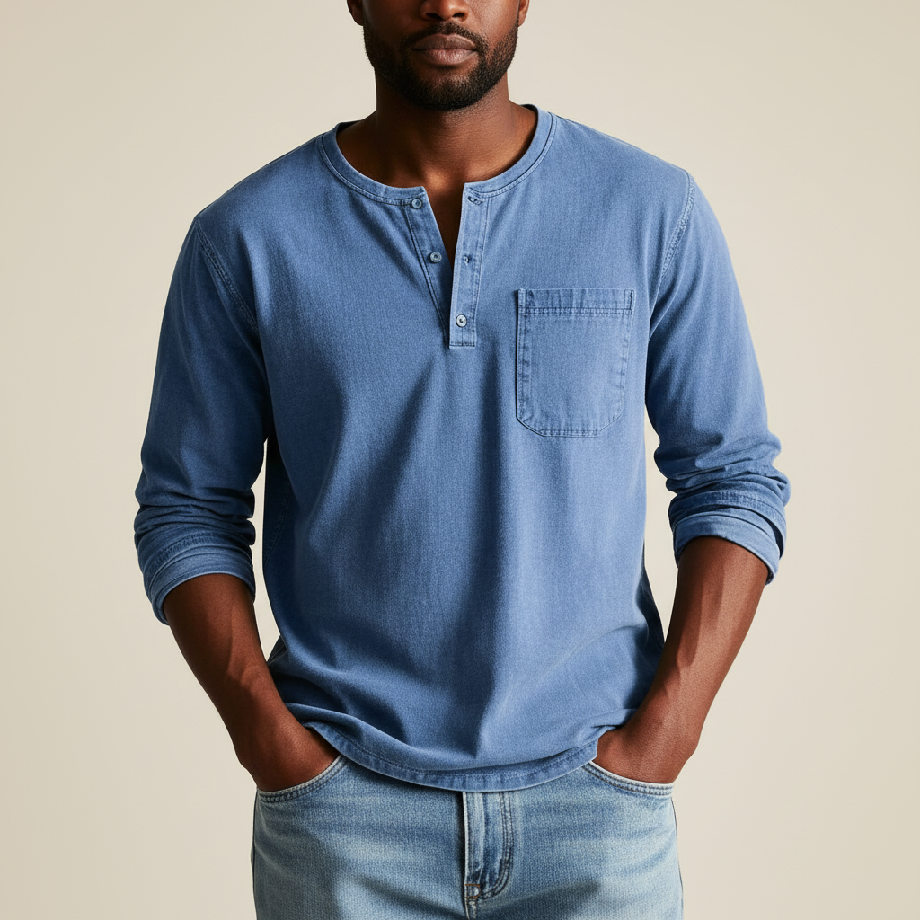 Men’s Long-Sleeve Henley Shirt – Soft Casual Knit with Polo Button Placket
