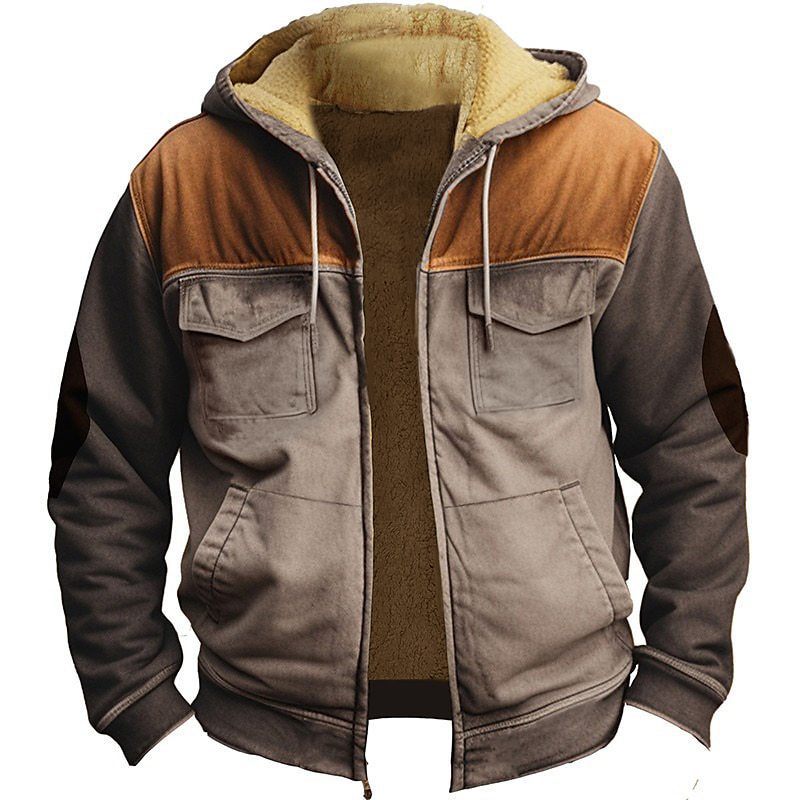 Men’s Retro Double-Layer Jacket – Zipper Front with Inner Pocket & Ethnic-Inspired Design